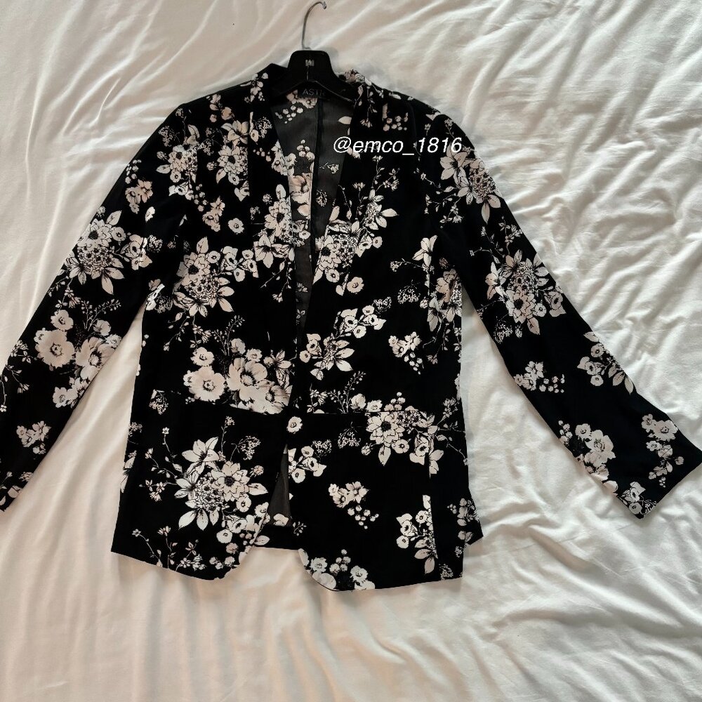 ASTR Open Front Black/White/Pink Lightweight Long Sleeve Blazer/Blouse, Size M/L